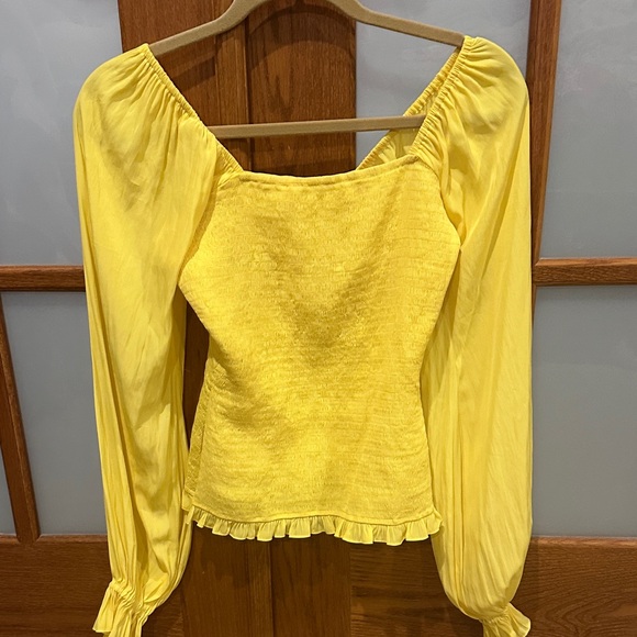 Ramy Brook Yellow Puff-Sleeve Smocked Top - Picture 3 of 7